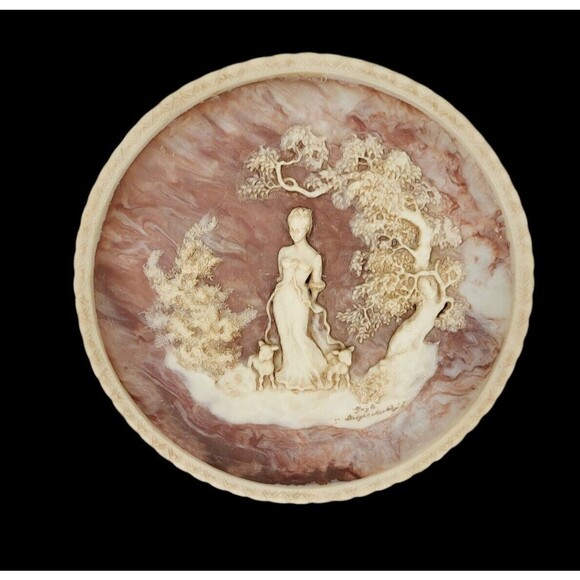 Vintage 1977 Solid Incolay Stone "She Walks In Beauty" 3D Decorative Plate - Picture 3 of 7